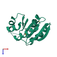 PDB entry 3mvn coloured by chain, top view.