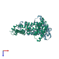 PDB entry 3mvp coloured by chain, top view.