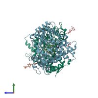 PDB entry 3mvr coloured by chain, side view.