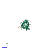 PDB entry 3mvs coloured by chain, side view.