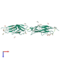 PDB entry 3mvs coloured by chain, top view.