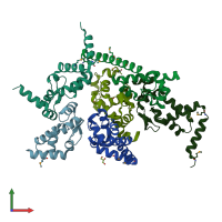 PDB entry 3mw6 coloured by chain, front view.