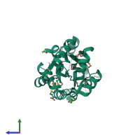 PDB entry 3mw8 coloured by chain, side view.