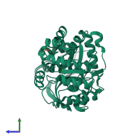 PDB entry 3mwc coloured by chain, side view.