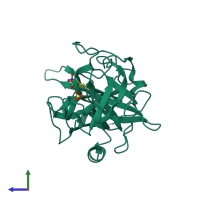 PDB entry 3mwi coloured by chain, side view.