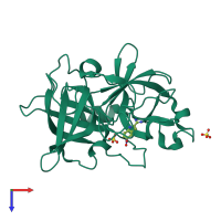 PDB entry 3mwi coloured by chain, top view.