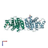 PDB entry 3mwk coloured by chain, top view.