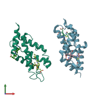 PDB entry 3mwn coloured by chain, front view.