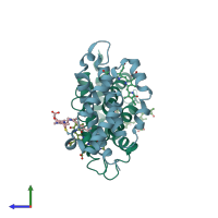 PDB entry 3mwn coloured by chain, side view.