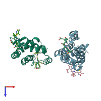 PDB entry 3mwn coloured by chain, top view.