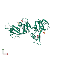 PDB entry 3mwr coloured by chain, front view.