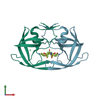 PDB entry 3mws coloured by chain, front view.