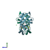 PDB entry 3mws coloured by chain, side view.