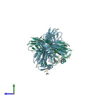 PDB entry 3mwx coloured by chain, side view.