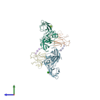 PDB entry 3mx0 coloured by chain, side view.