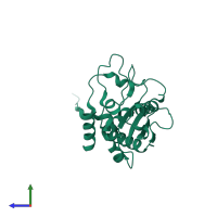 PDB entry 3mx1 coloured by chain, side view.