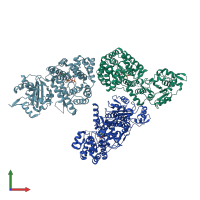PDB entry 3mx2 coloured by chain, front view.