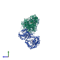PDB entry 3mx2 coloured by chain, side view.