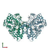 PDB entry 3mx3 coloured by chain, front view.