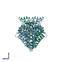 PDB entry 3mx3 coloured by chain, side view.