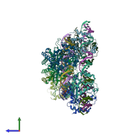 PDB entry 3mx4 coloured by chain, side view.