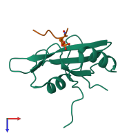 PDB entry 3mxc coloured by chain, top view.