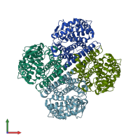 PDB entry 3mxl coloured by chain, front view.