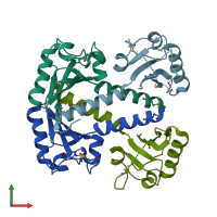 PDB entry 3mxq coloured by chain, front view.