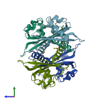 PDB entry 3mxq coloured by chain, side view.