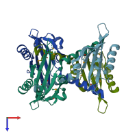PDB entry 3mxq coloured by chain, top view.