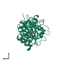 PDB entry 3mxt coloured by chain, side view.