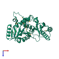 PDB entry 3mxt coloured by chain, top view.