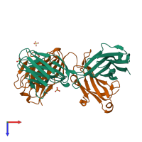 PDB entry 3mxv coloured by chain, top view.