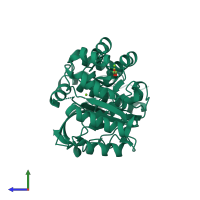 PDB entry 3my9 coloured by chain, side view.