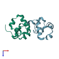 PDB entry 3mya coloured by chain, top view.