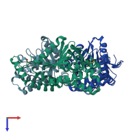 PDB entry 3myb coloured by chain, top view.