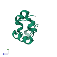 PDB entry 3mye coloured by chain, side view.