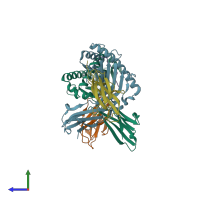 PDB entry 3myj coloured by chain, side view.