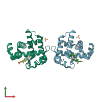 PDB entry 3myn coloured by chain, front view.