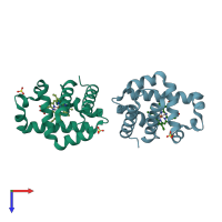 PDB entry 3myn coloured by chain, top view.