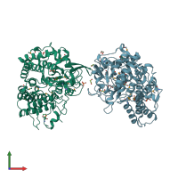 PDB entry 3myv coloured by chain, front view.