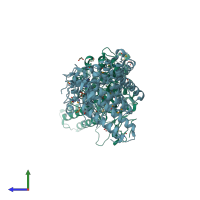 PDB entry 3myv coloured by chain, side view.