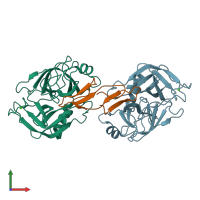 PDB entry 3myw coloured by chain, front view.