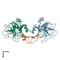 PDB entry 3myw coloured by chain, top view.