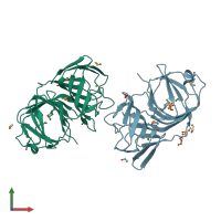 PDB entry 3myx coloured by chain, front view.