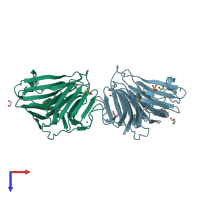 PDB entry 3myx coloured by chain, top view.