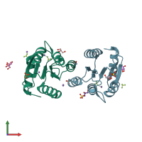 PDB entry 3myy coloured by chain, front view.