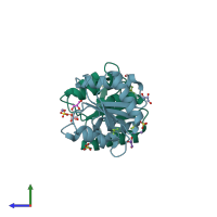 PDB entry 3myy coloured by chain, side view.