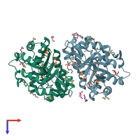 PDB entry 3mz2 coloured by chain, top view.