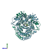 PDB entry 3mz3 coloured by chain, side view.